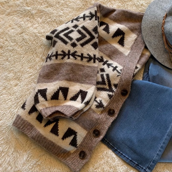 New Aztec Print Native Knit Wool Cardigan Sweater Button Front V-Neck Cozy Boho - Picture 4 of 8